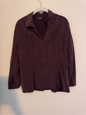 Vintage Tianello Brown Button-Front Blouse